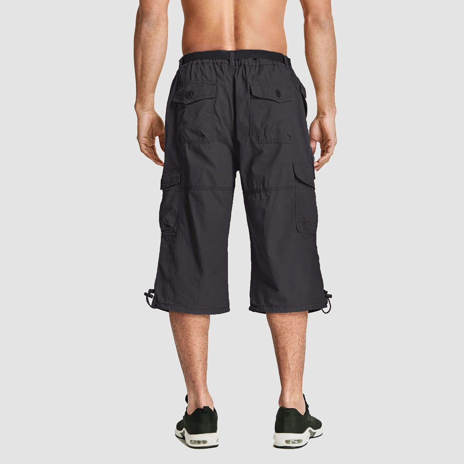 Men Summer Casual 3/4 Long Cargo Shorts Twill Cotton Elastic Waist Multiple Pockets Comfortable Capris Trousers