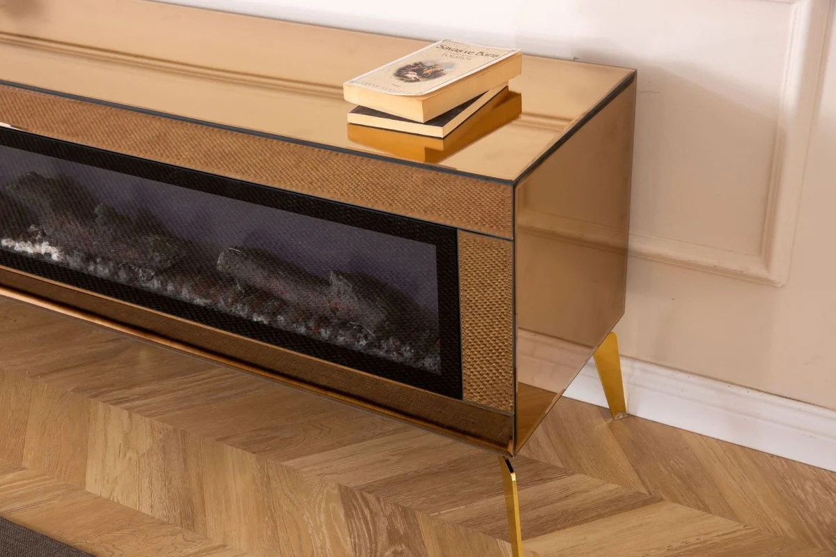 Casa Padrino gabinete de TV de lujo con chimenea el¨¦ctrica LED y mando a distancia oro 180 cm