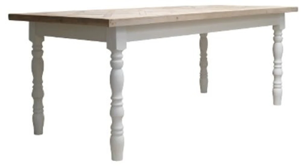Casa Padrino country style dining table white / natural 200 x 90 x H. 75 cm - Country Style Dining Room Furniture