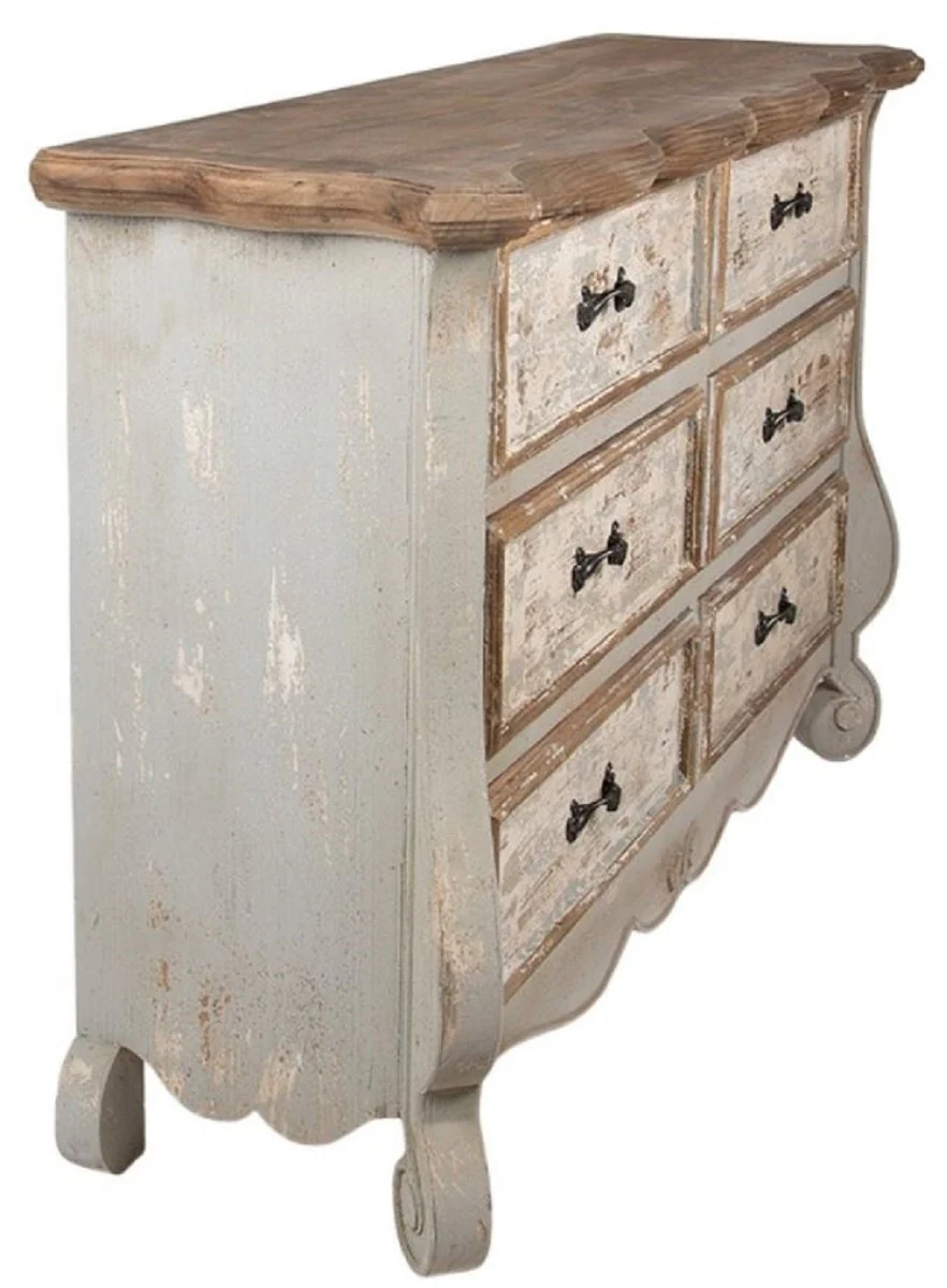 Casa Padrino cómoda shabby chic de estilo campestre con 6 cajones gris / beige / oro / marrón 135 x 41 x A. 89 cm - Muebles de estilo campestre - Muebles shabby chic - Interiores estilo campestre