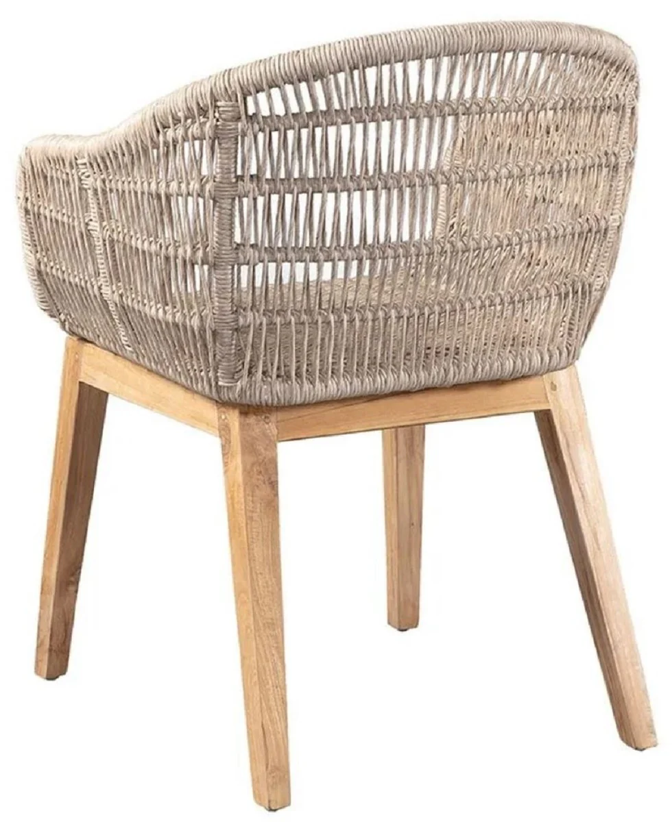 Casa Padrino silla de comedor de lujo gris / natural 60 x 60 x H. 80 cm - Silla de jard¨ªn de lujo con fino tejido de rat¨¢n - Muebles de comedor - Muebles de jard¨ªn - Muebles de rat¨¢n de lujo