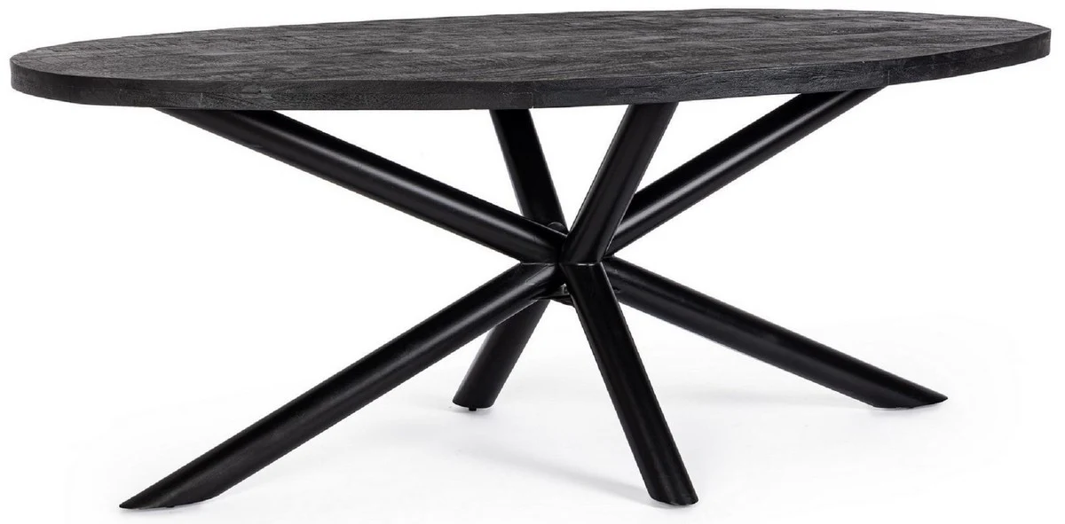 Casa Padrino mesa de comedor de lujo negro 200 x 110 x A. 76 cm - Mesa de cocina ovalada con tablero de madera maciza y patas de acero pintado en polvo - Muebles de comedor - Muebles de lujo