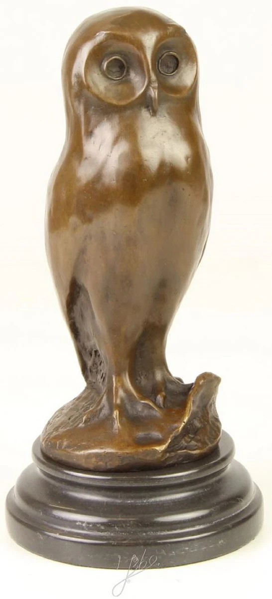 Casa Padrino lujosa figura de bronce búho joven con base de mármol bronce / negro Ø 12,1 x H. 24,7 cm - Figura de Decoración de Lujo