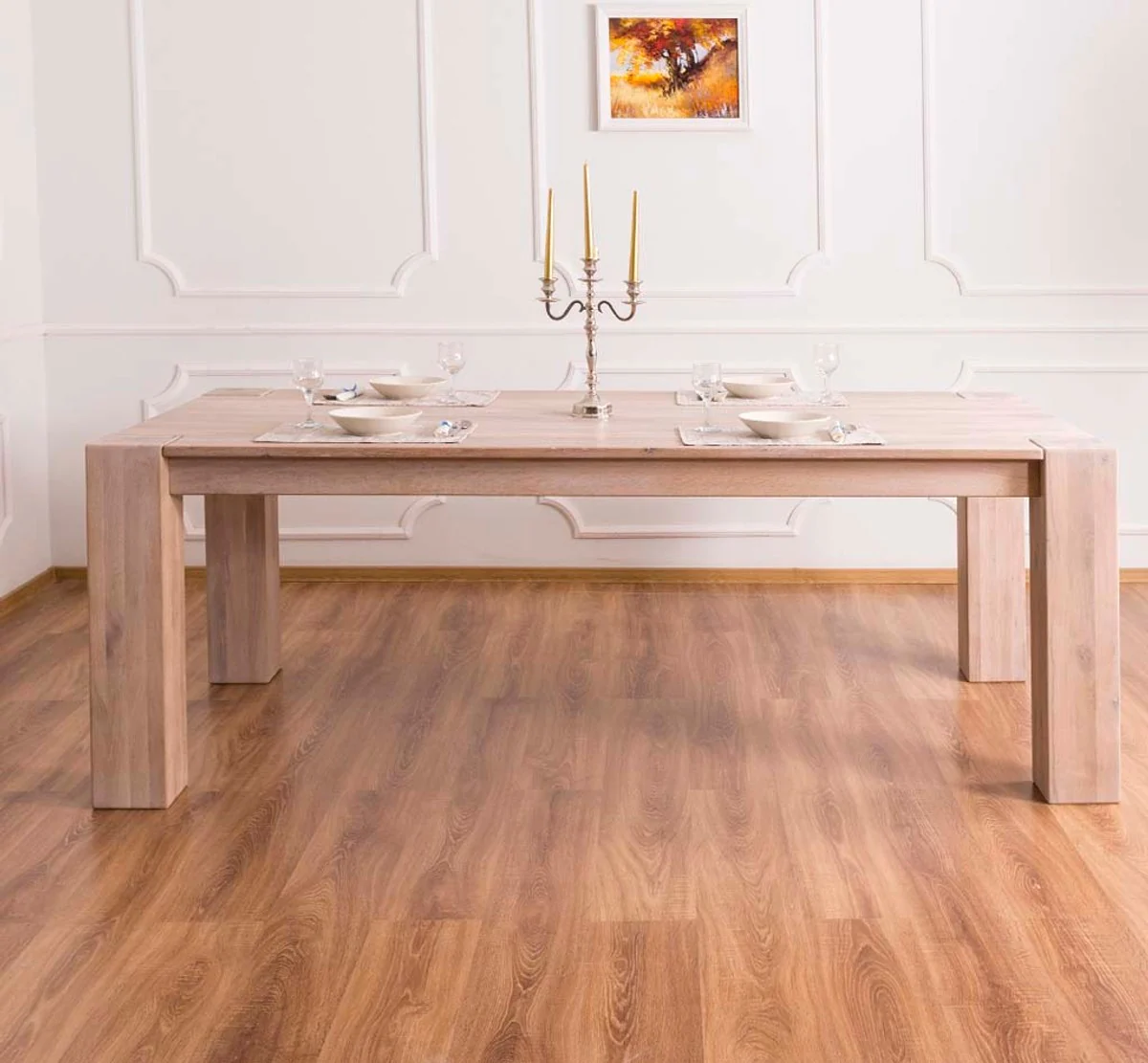 Casa Padrino mesa de comedor de madera maciza colores naturales 220 x 90 x H. 78 cm - Calidad de Lujo