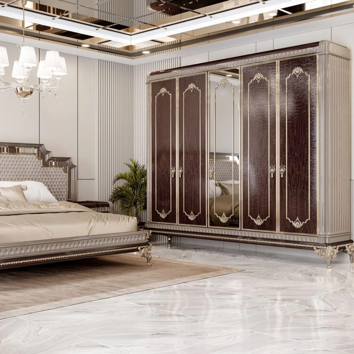 Casa Padrino armario de dormitorio barroco de lujo marr¨®n oscuro / gris / oro