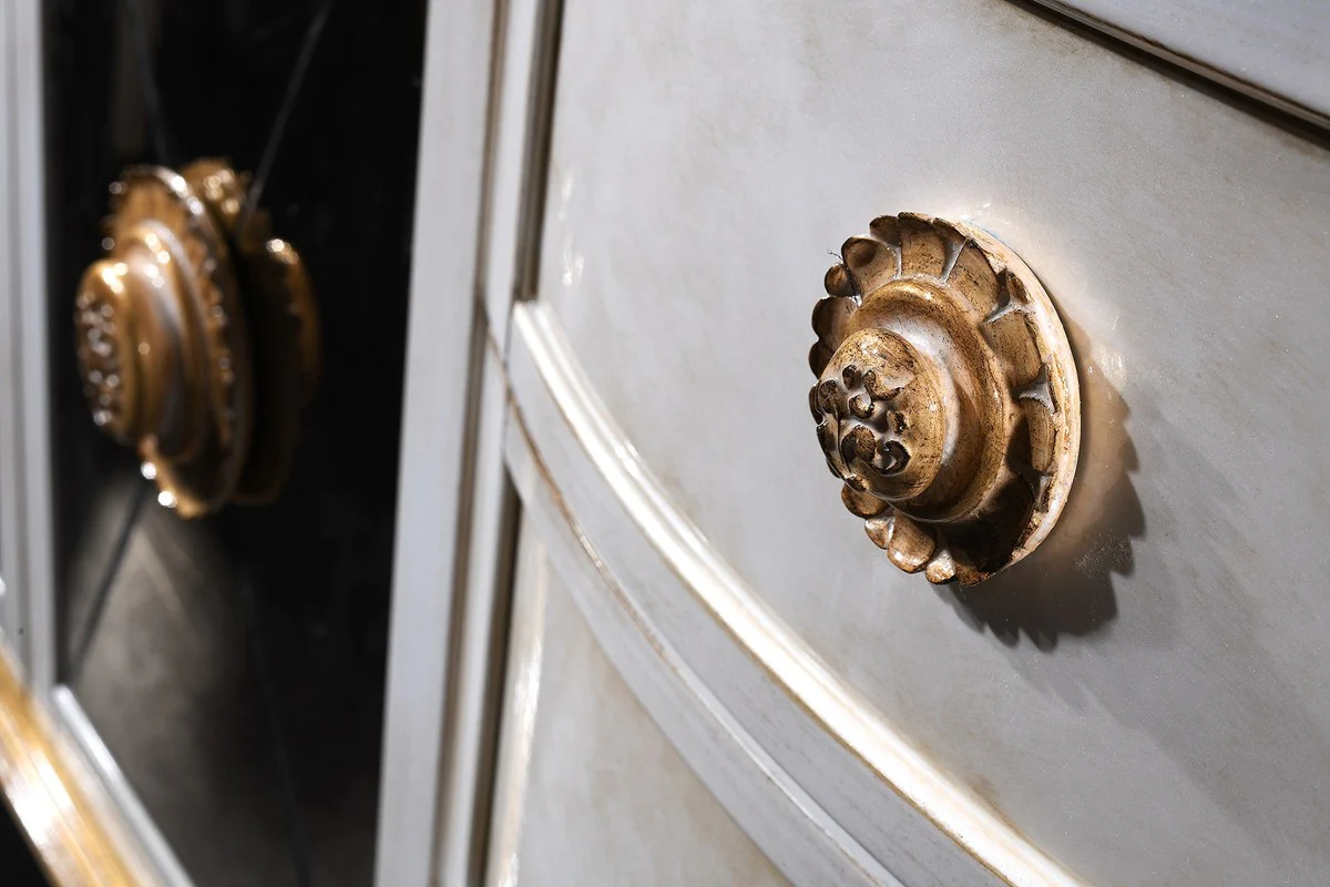 Casa Padrino conjunto de sala de estar barroco de lujo blanco / oro - C¨®moda Barroco y 3 Espejos de Pared - Muebles Barrocos