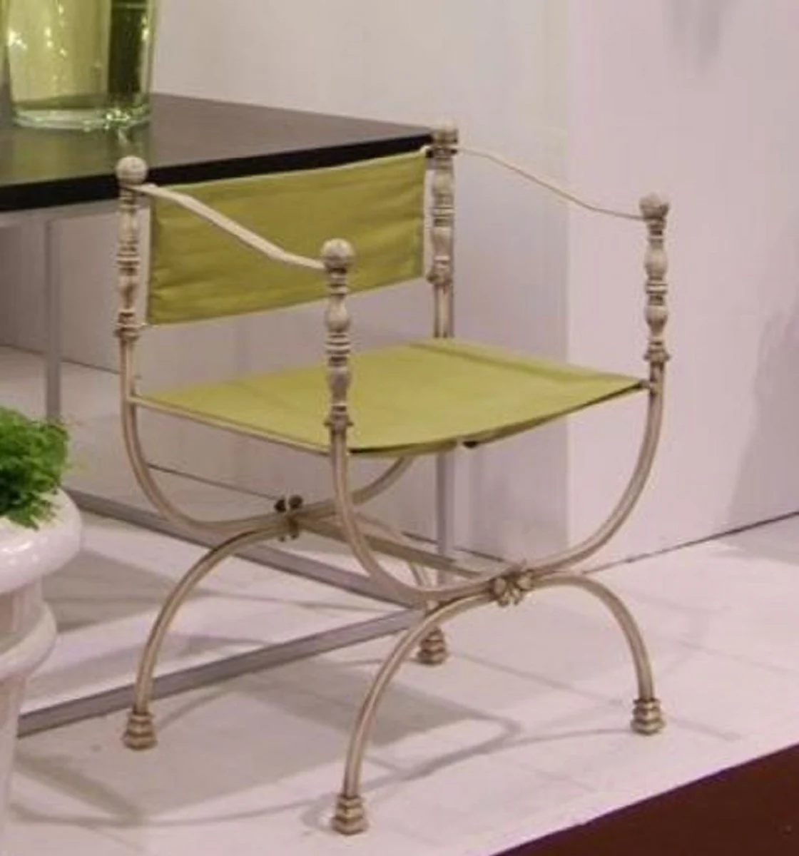 Casa Padrino silla de jard¨ªn Art Nouveau de lujo de hierro forjado con reposabrazos gris / verde claro A. 80 cm