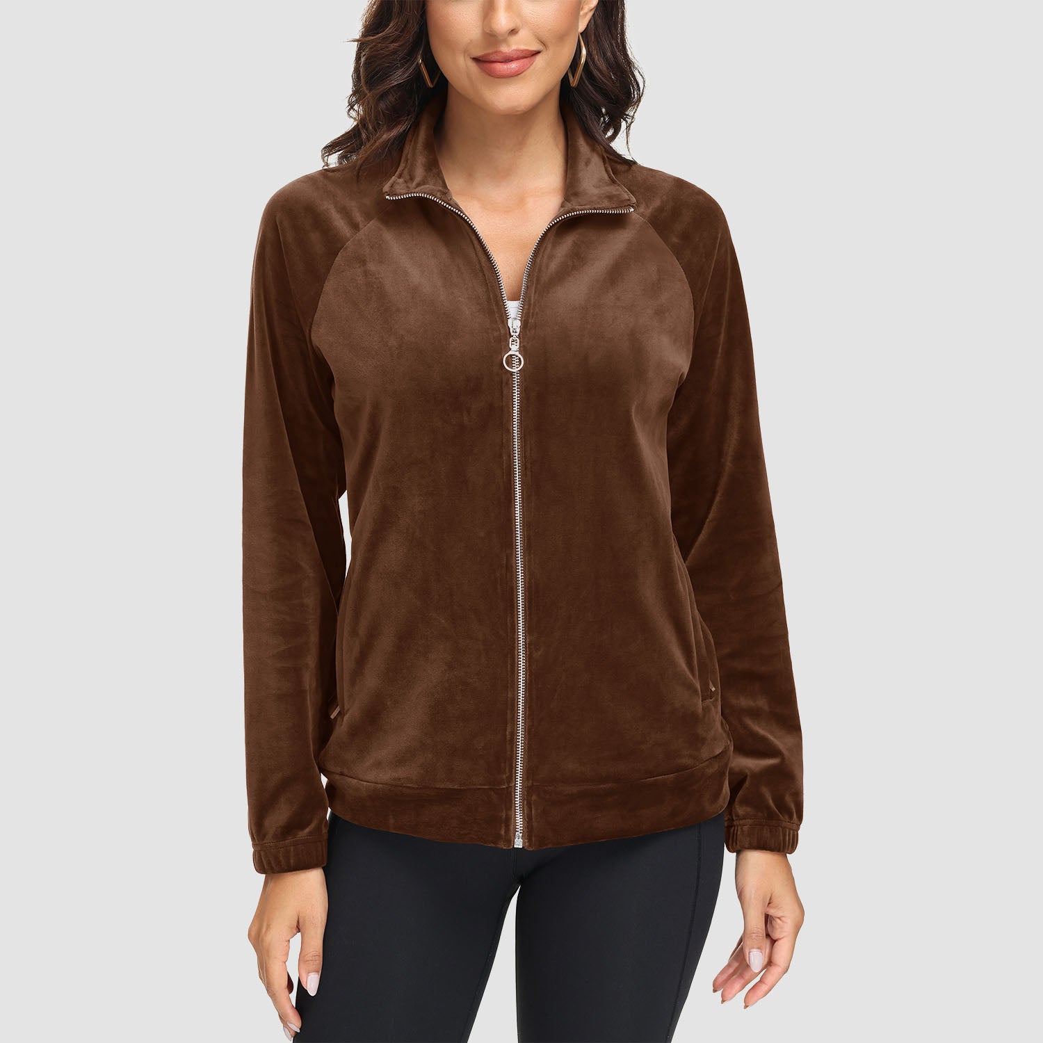Women's Velour Jackets Full Zip Up Fleece Jacket With Zipper Pockets Soft Winter Jackets