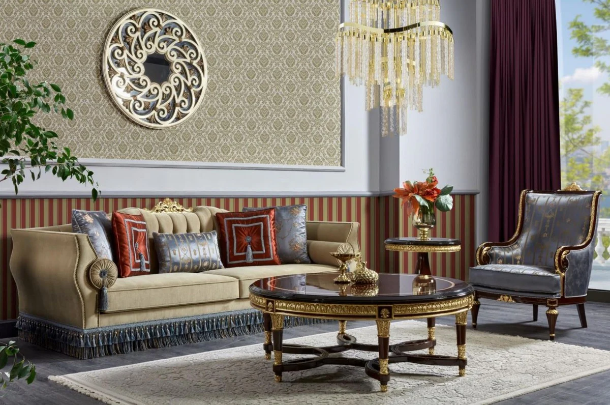 Casa Padrino mesa de centro barroco de lujo marr¨®n oscuro / oro - Mesa de sal¨®n redonda de madera maciza en estilo barroco - Muebles de sal¨®n de lujo en estilo barroco - Muebles barrocos