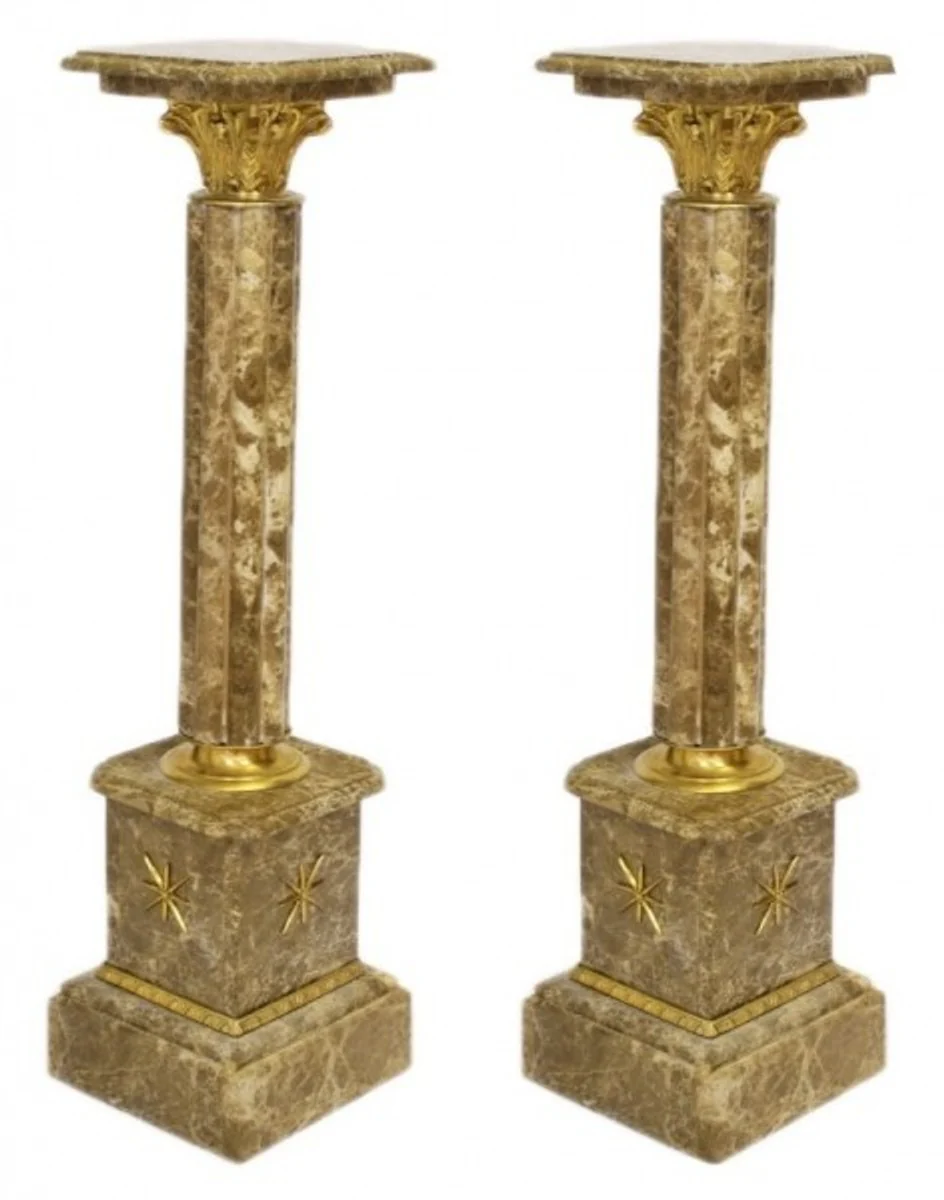 Casa Padrino Baroque marble columns set gray-brown / gold - marble column (2 pcs)