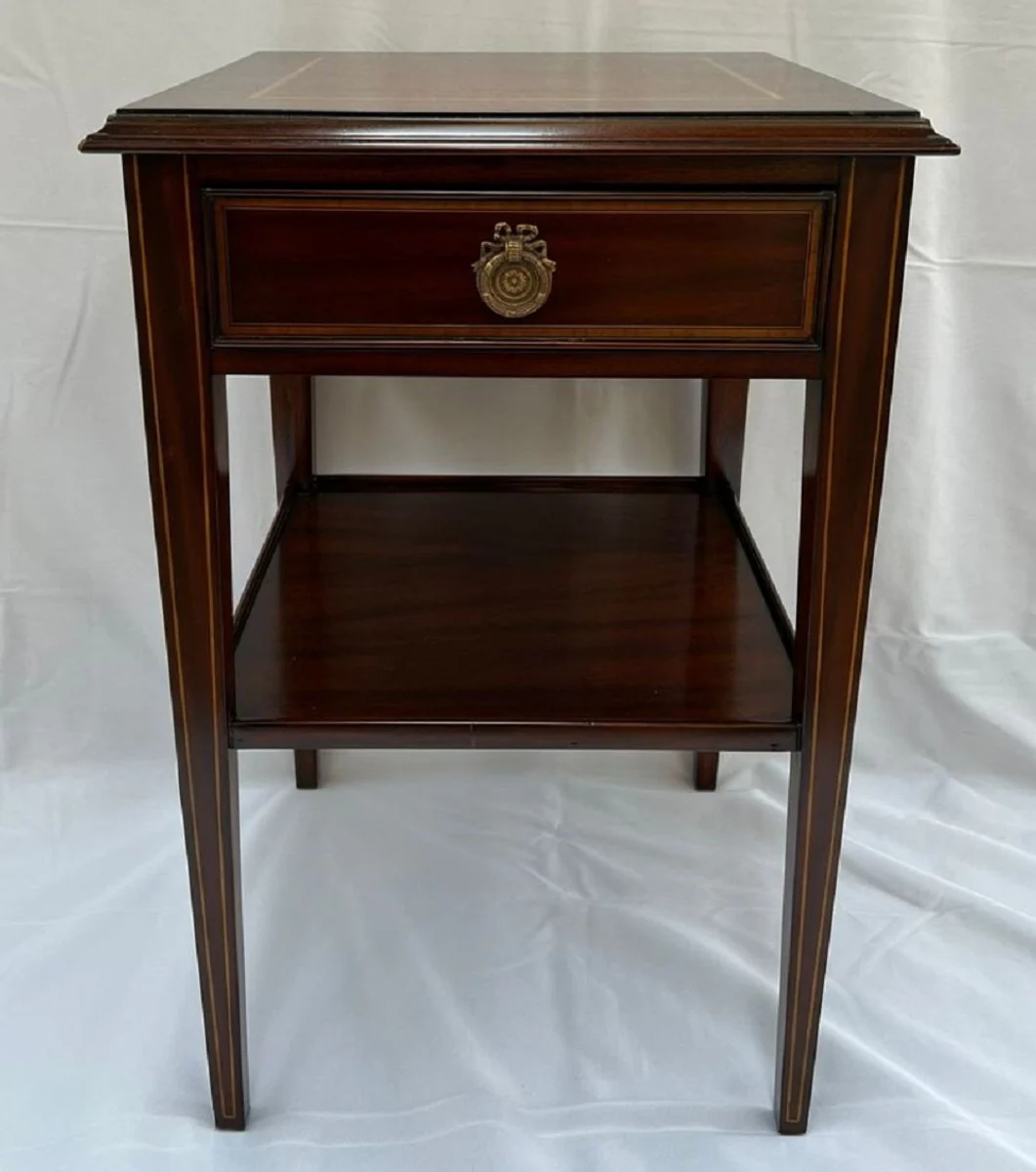 Casa Padrino mesa auxiliar Art Nouveau de lujo de caoba con cajón marrón 40 x 40 x A. 61 cm - Mesita de noche de madera maciza - Muebles Barrocos y Art Nouveau