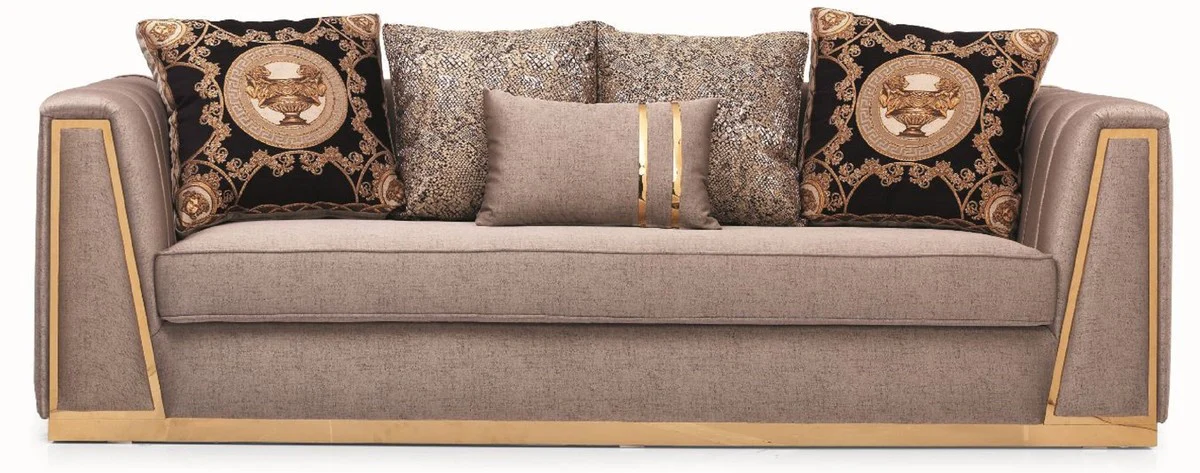 Casa Padrino sof¨¢ de sala de estar de lujo con cojines decorativos gris / oro 240 x 92 x A. 78 cm - Muebles de sal¨®n de lujo