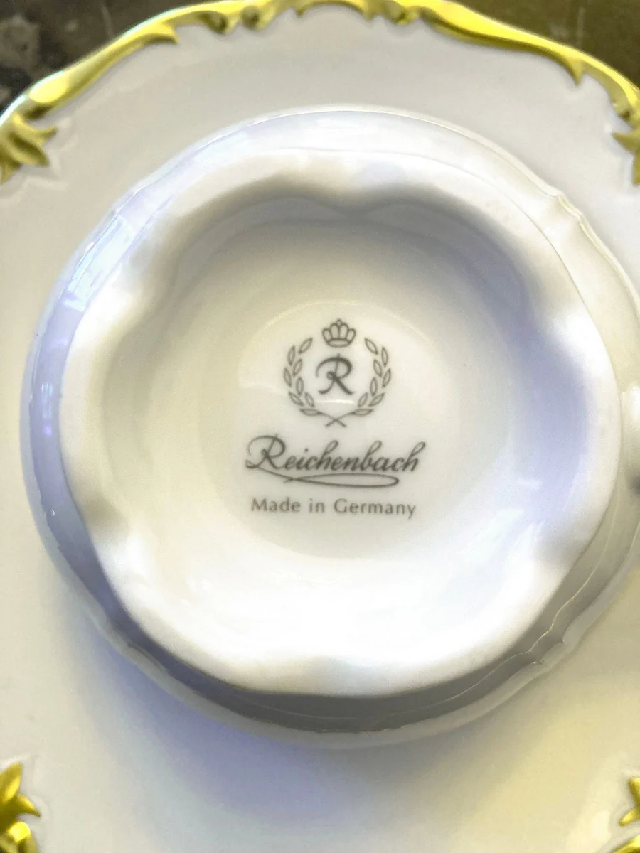 Casa Padrino taza de caf¨¦ de porcelana barroco de lujo con platillo blanco / oro - Porcelana Noble de Reichenbach - Hecho en Alemania