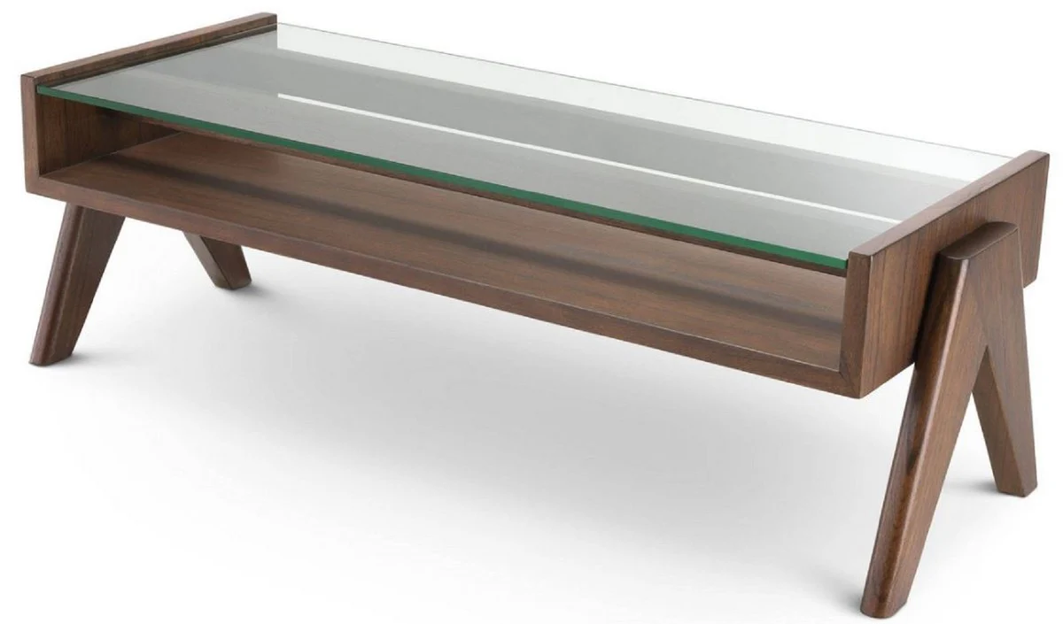 Casa Padrino mesa de centro de lujo marr¨®n 120 x 46 x A. 39,5 cm - Mesa de sal¨®n rectangular de madera maciza con tapa de vidrio - Muebles de sal¨®n de lujo