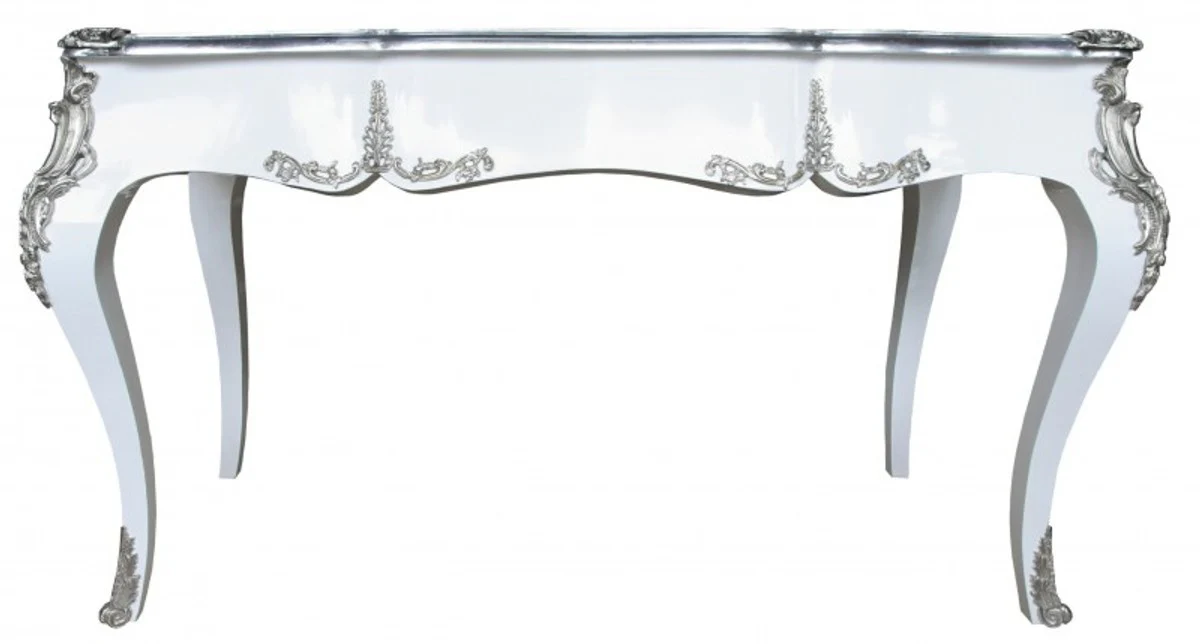 Casa Padrino luxury Baroque Desk White / Silver secretary luxury furniture