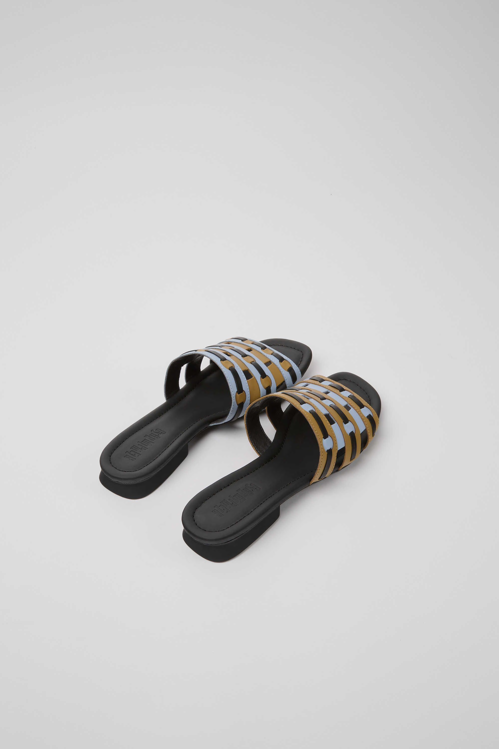 Twins - Brown, blue, and black leather sandals for women
