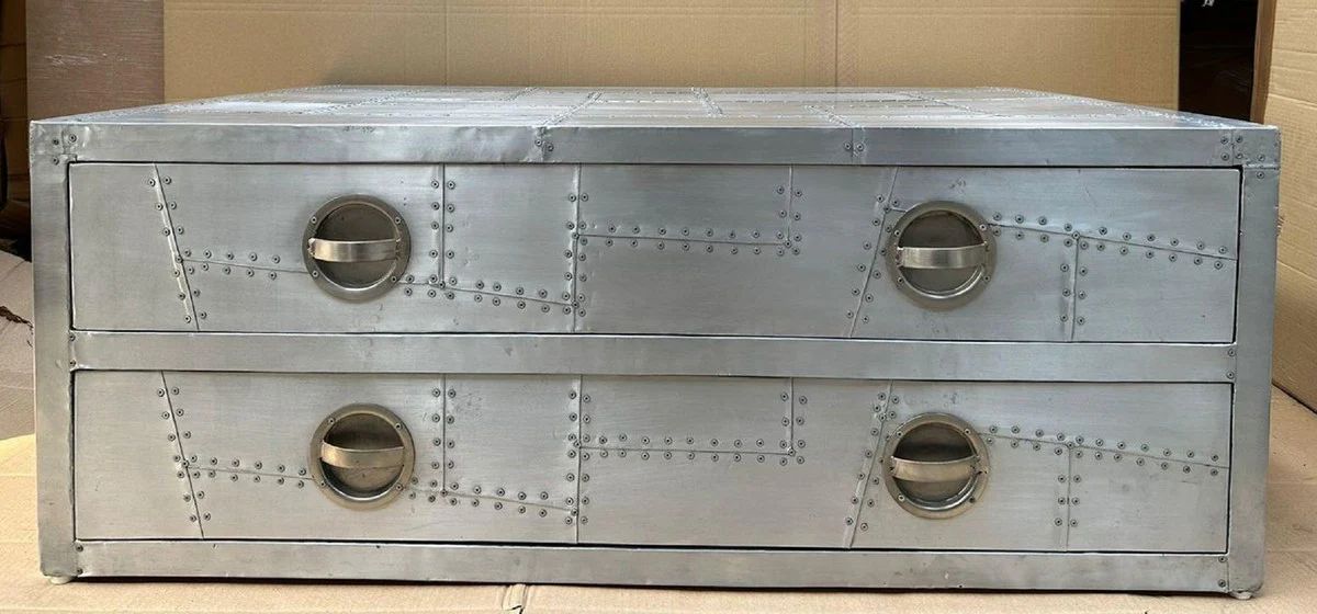 Casa Padrino mesa de centro de aviador de avi¨®n de aluminio plata 120 cm - Muebles de aviador de avi¨®n de aluminio