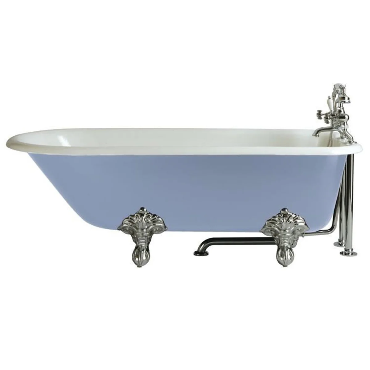 Casa Padrino bañera de lujo de hierro fundido azul claro / blanco 170 cm - bañera independiente - muebles de baño barrocos y art nouveau