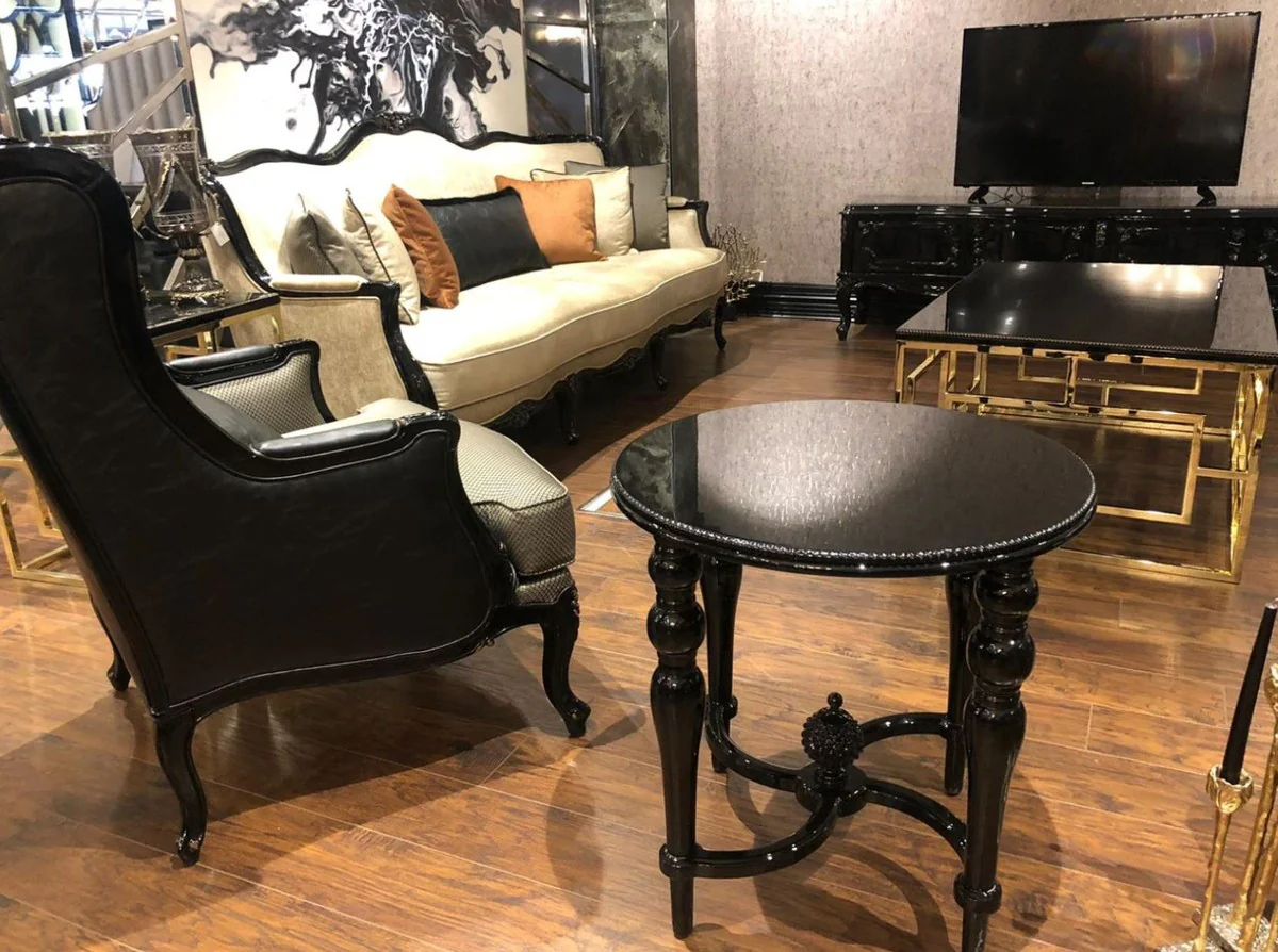 Casa Padrino mesa auxiliar barroco de lujo negro - Mesa de madera maciza hecha a mano - Muebles de sal¨®n barrocos