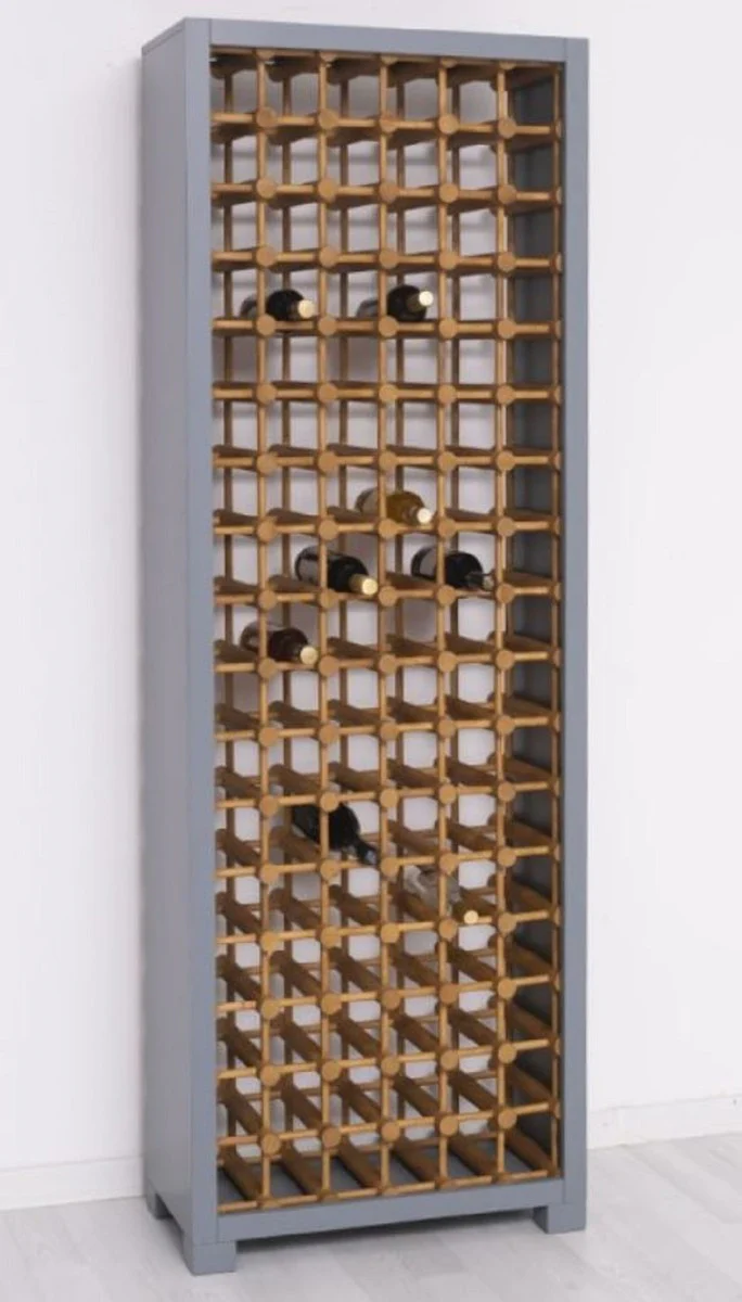 Casa Padrino armario de vino de madera maciza de estilo campestre gris / natural 68 x 35 x A. 200 cm - Estante de vino de madera maciza en estilo campestre - Mueble bar de estilo campestre