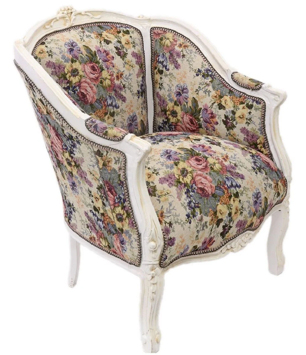 Casa Padrino sill¨®n lounge baroque con estampado floral multicolor / blanco antiguo 70 x H. 100 cm - Muebles Barrocos
