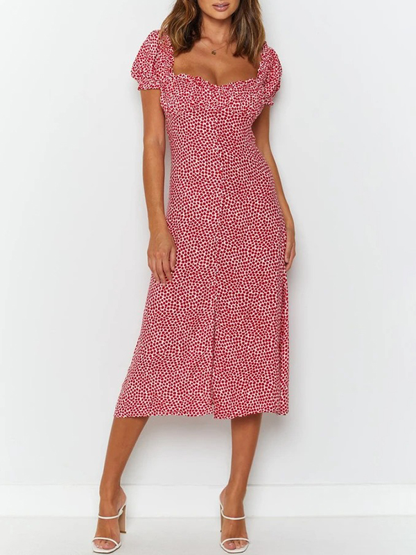 Sexy Square Collar Printed Split Dress