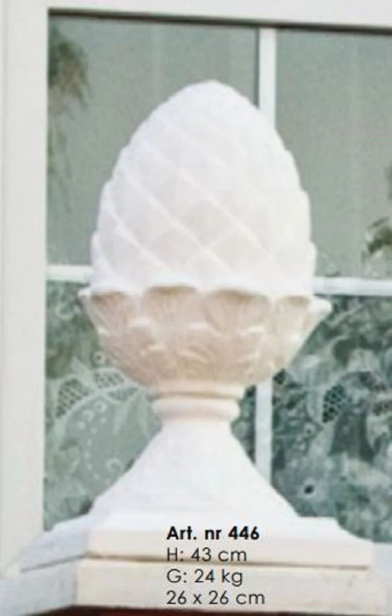 Casa Padrino cono de pino decorativo Art Nouveau con base blanco 26 x 26 x A. 43 cm - Cono de piedra decorativo - Accesorios de Decoración de Jardín Barroco y Art Nouveau