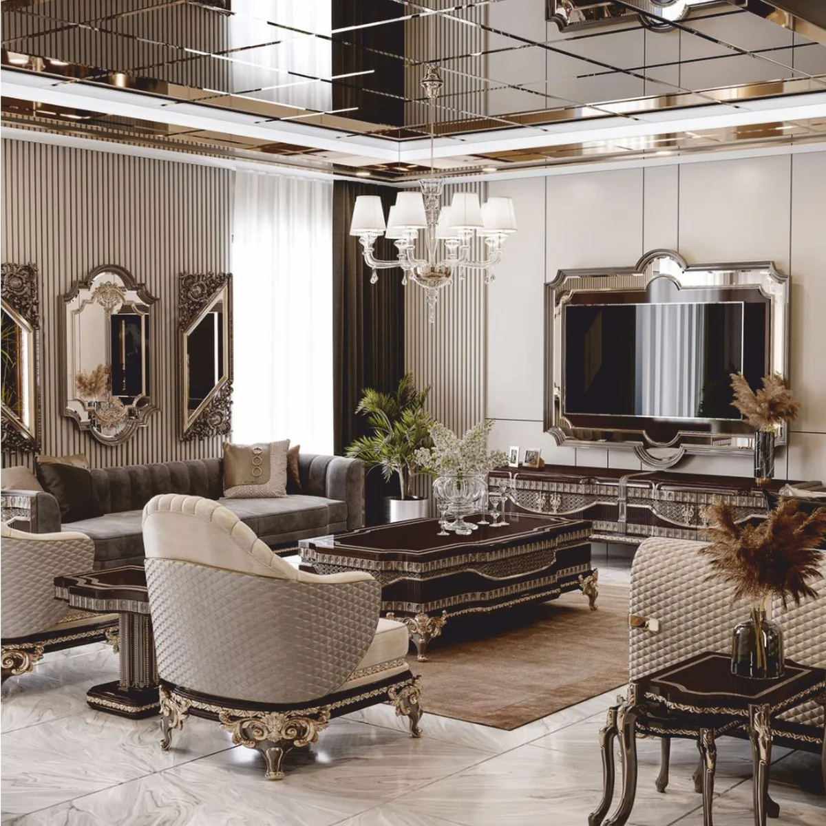 Casa Padrino Armario de TV Barroco de Lujo con Panel Trasero - Muebles de Sala Barrocos