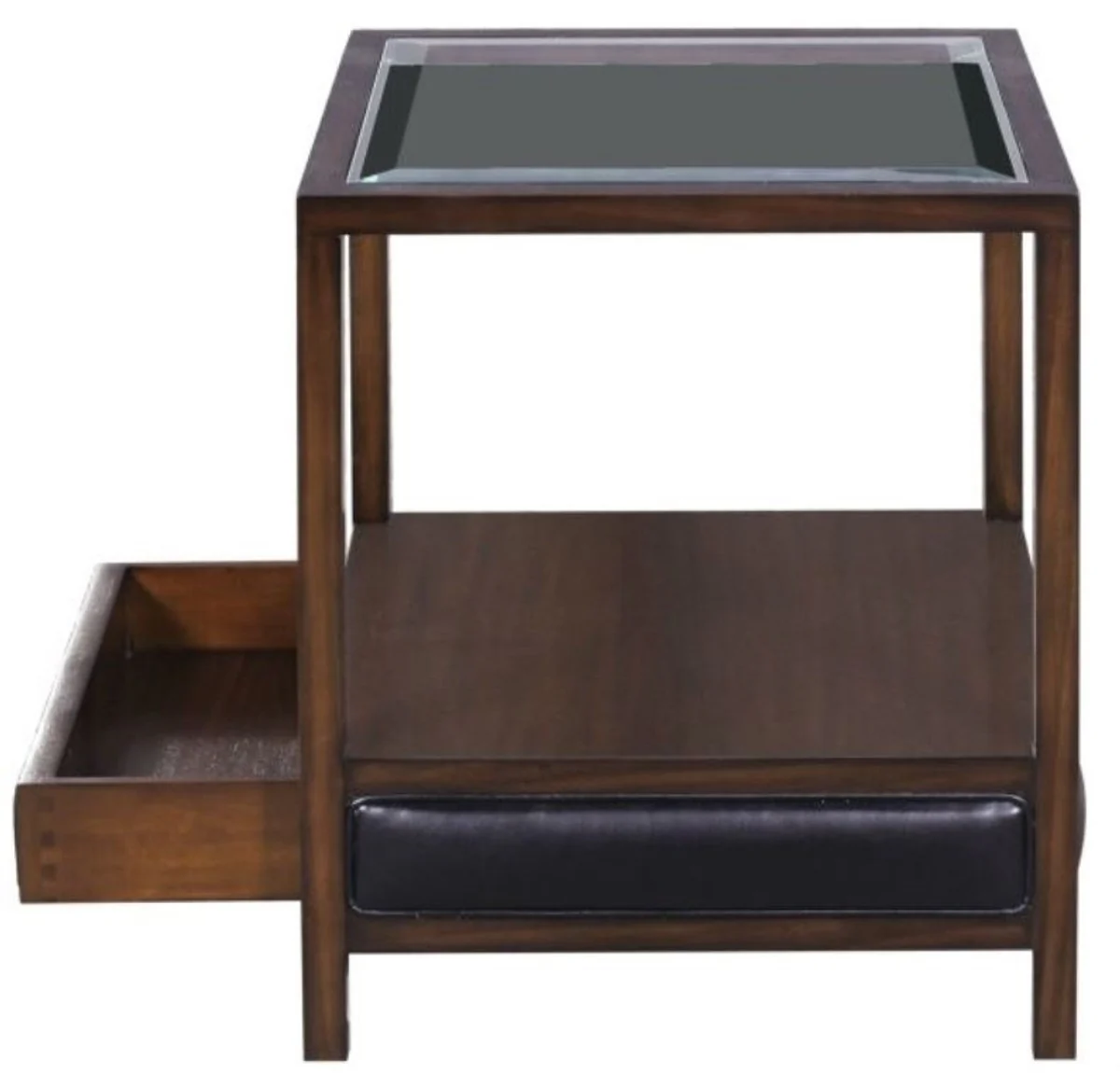 Casa Padrino mesa auxiliar de caoba de lujo marr¨®n / negro 52 x 52 x H. 64 cm - Mesa de Sal¨®n con Tapa de Cristal y Caj¨®n