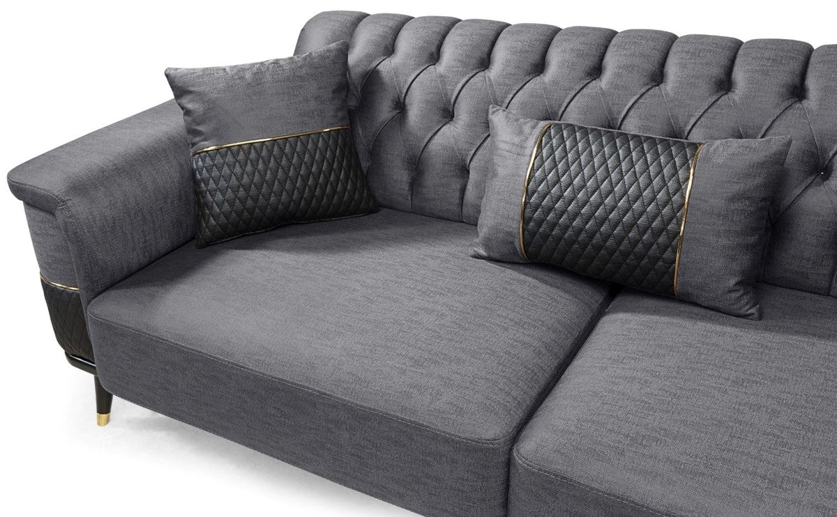 Casa Padrino sof¨¢ cama de lujo gris / negro / oro 225 x 94 x A. 83 cm - Sof¨¢ de sal¨®n moderno - Muebles de sal¨®n