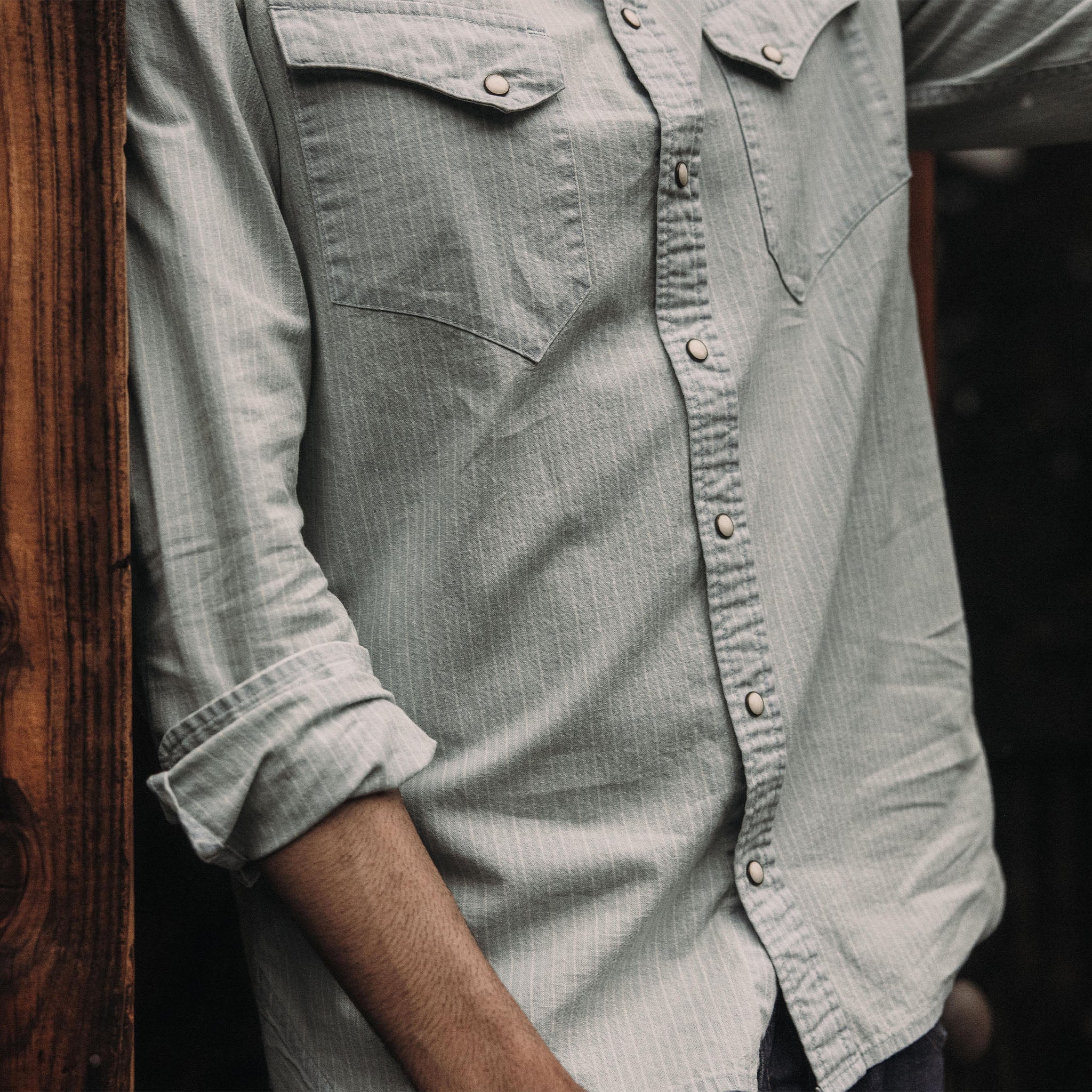 The Western Shirt in Bleached Indigo Stripe