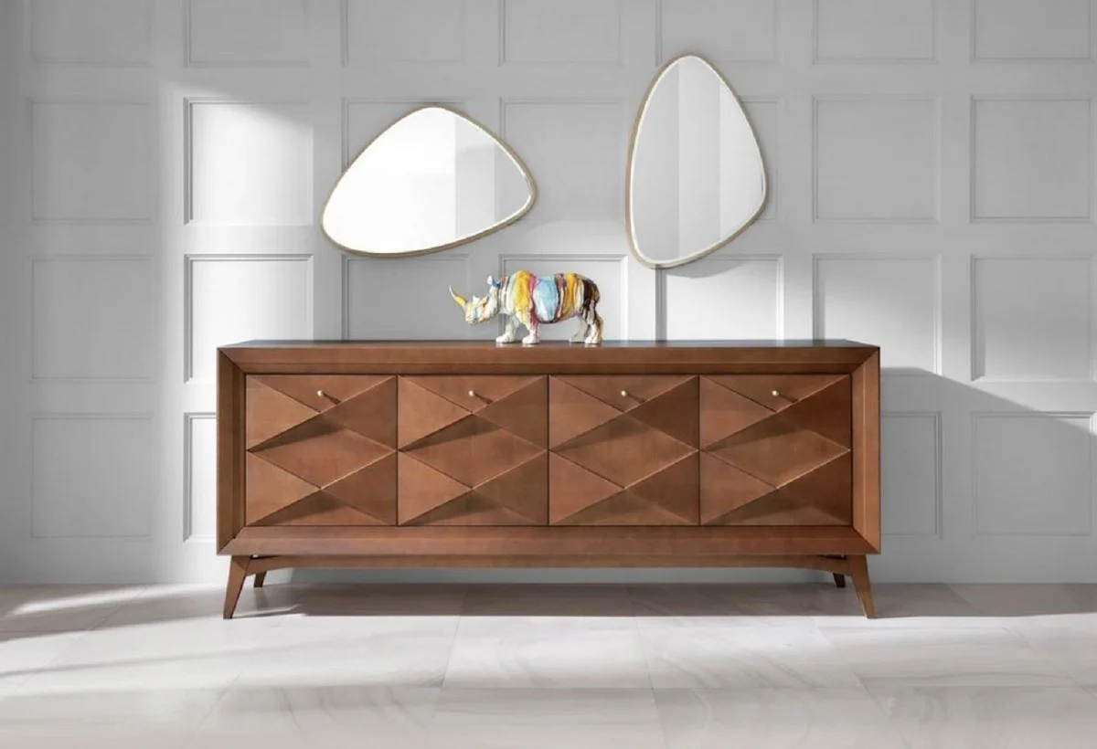 Casa Padrino aparador Art Deco de lujo coñac mate 220 x 50 x A. 92 cm - Gabinete de madera maciza noble con 4 puertas - Muebles de comedor - Muebles Art Deco - Muebles de lujo