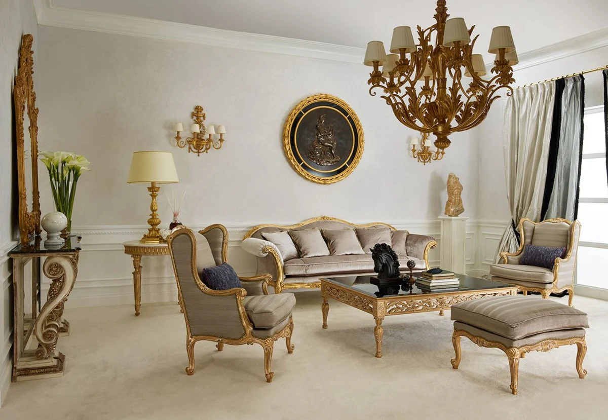 Casa Padrino araña de luces barroco de lujo oro antiguo / blanco Ø 80 x A. 89,5 cm - Magnífica araña de salón de estilo barroco - Calidad de lujo - Hecho en Italia