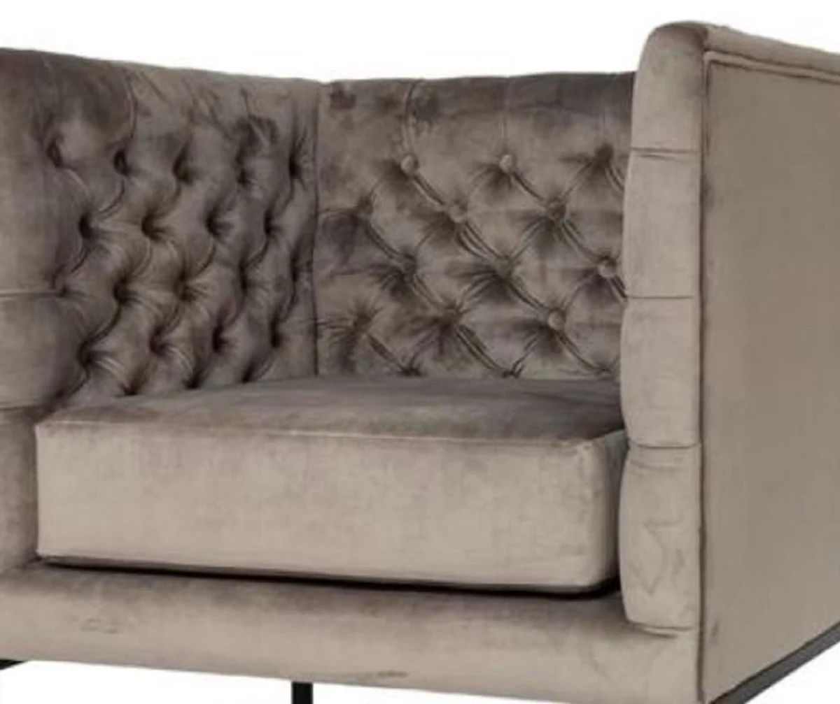 Casa Padrino Sill¨®n Chesterfield de Lujo de Terciopelo Gris / Negro 75 x 67 x H. 83 cm - Muebles Chesterfield
