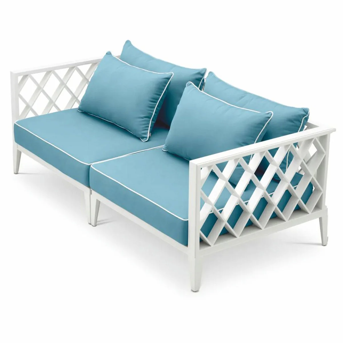 Casa Padrino sof¨¢ de jard¨ªn de lujo blanco / azul claro 186 cm - Muebles de jard¨ªn de exterior