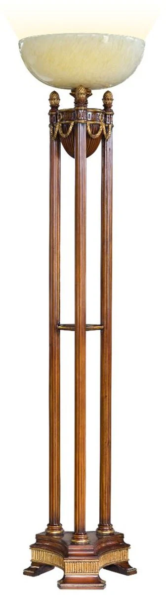 Casa Padrino lámpara de pie barroco de lujo marrón / oro / crema Ø 45 x A. 191 cm - Magnífica lámpara de pie de caoba - Muebles de salón barrocos