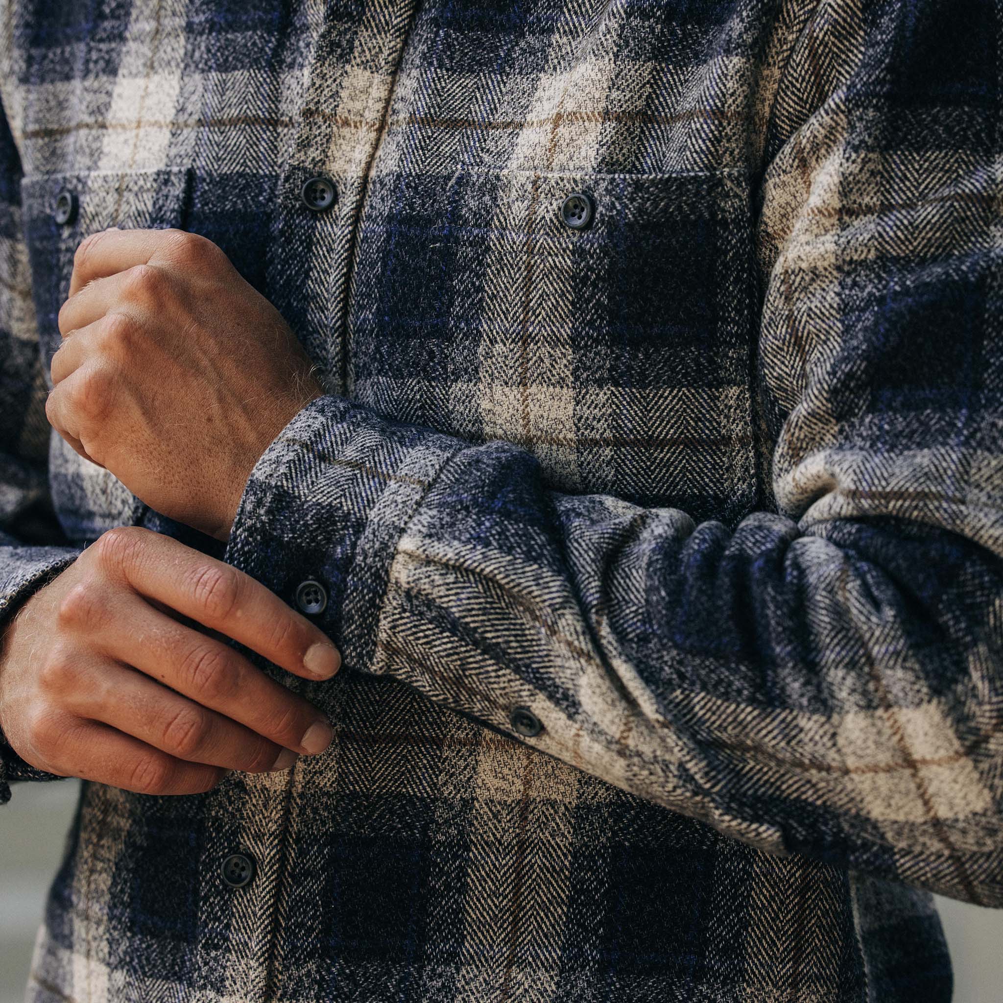 The Utility Shirt in Navy Jaspe Herringbone Plaid