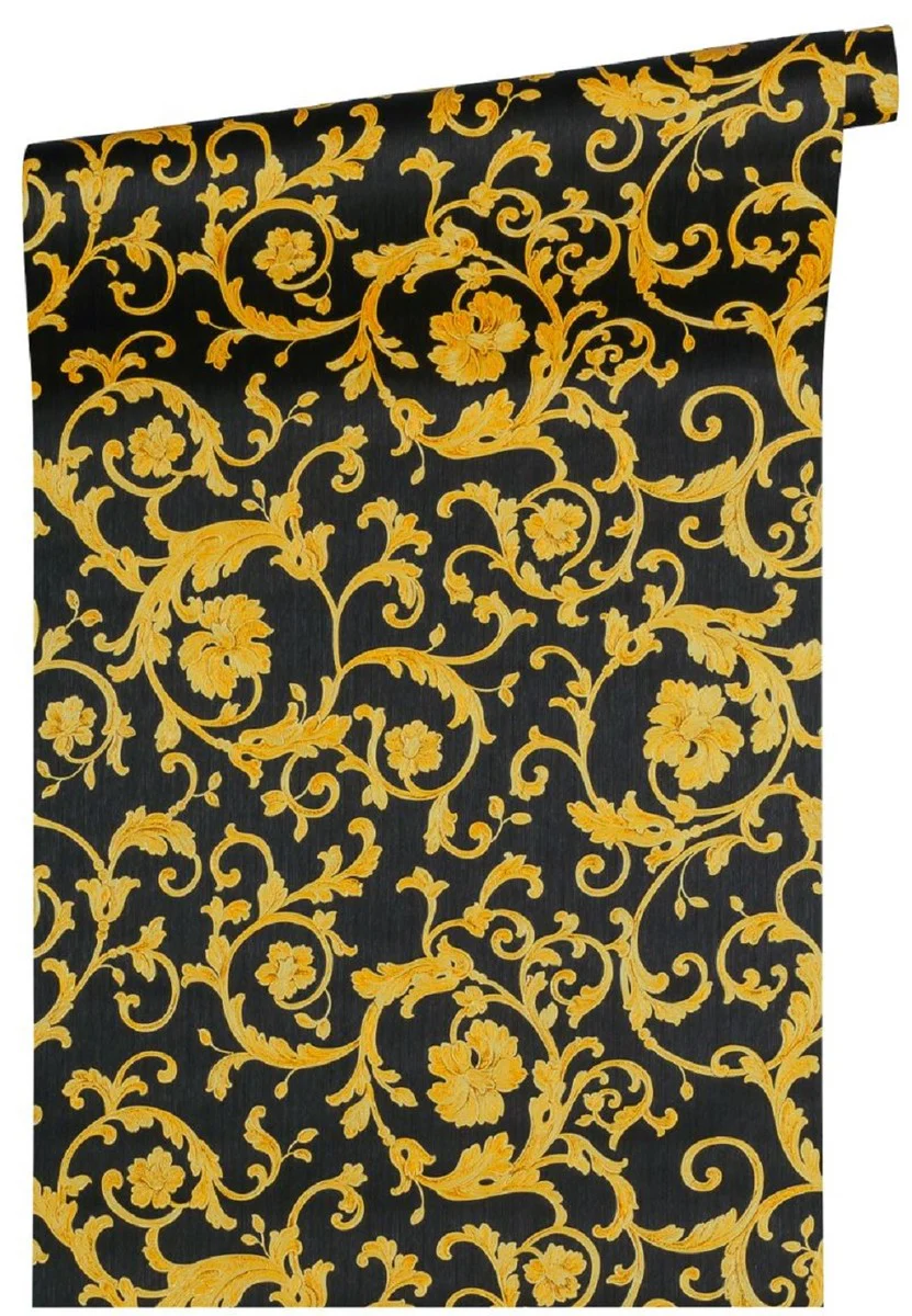 Versace papel pintado barroco no tejido Butterfly Barocco 343262 negro / oro - Papel Pintado de Diseño - Papel Pintado de Lujo