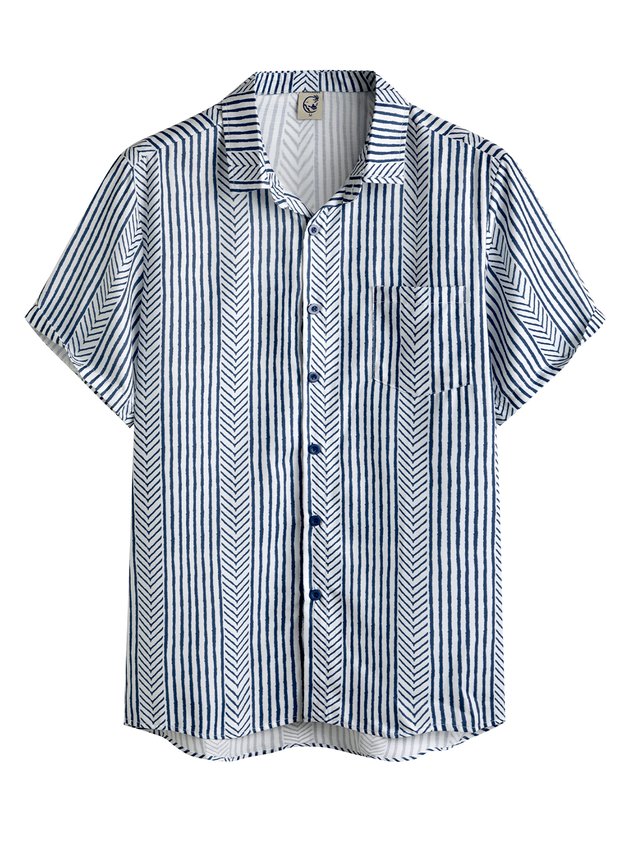Shirts For Father Retro Striped Chest Pocket Short Sleeve Shirt