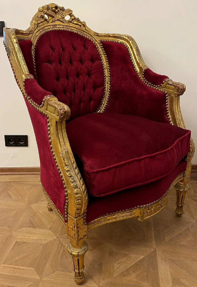 Casa Padrino sill¨®n de sal¨®n barroco rojo burdeos / oro antiguo - Sill¨®n de sal¨®n de estilo antiguo hecho a mano - Muebles de sal¨®n - Muebles barrocos - Noble y Magn¨ªfico