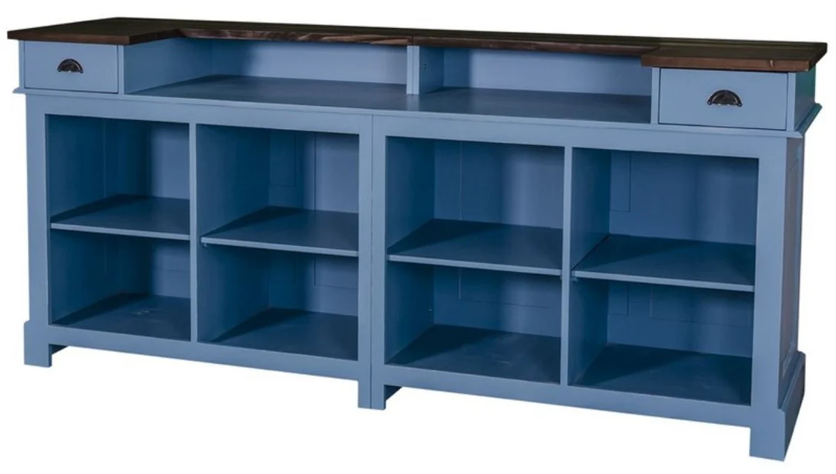 Casa Padrino country style counter blue / black 240 x 65 x H. 107 cm - Country Style Counter