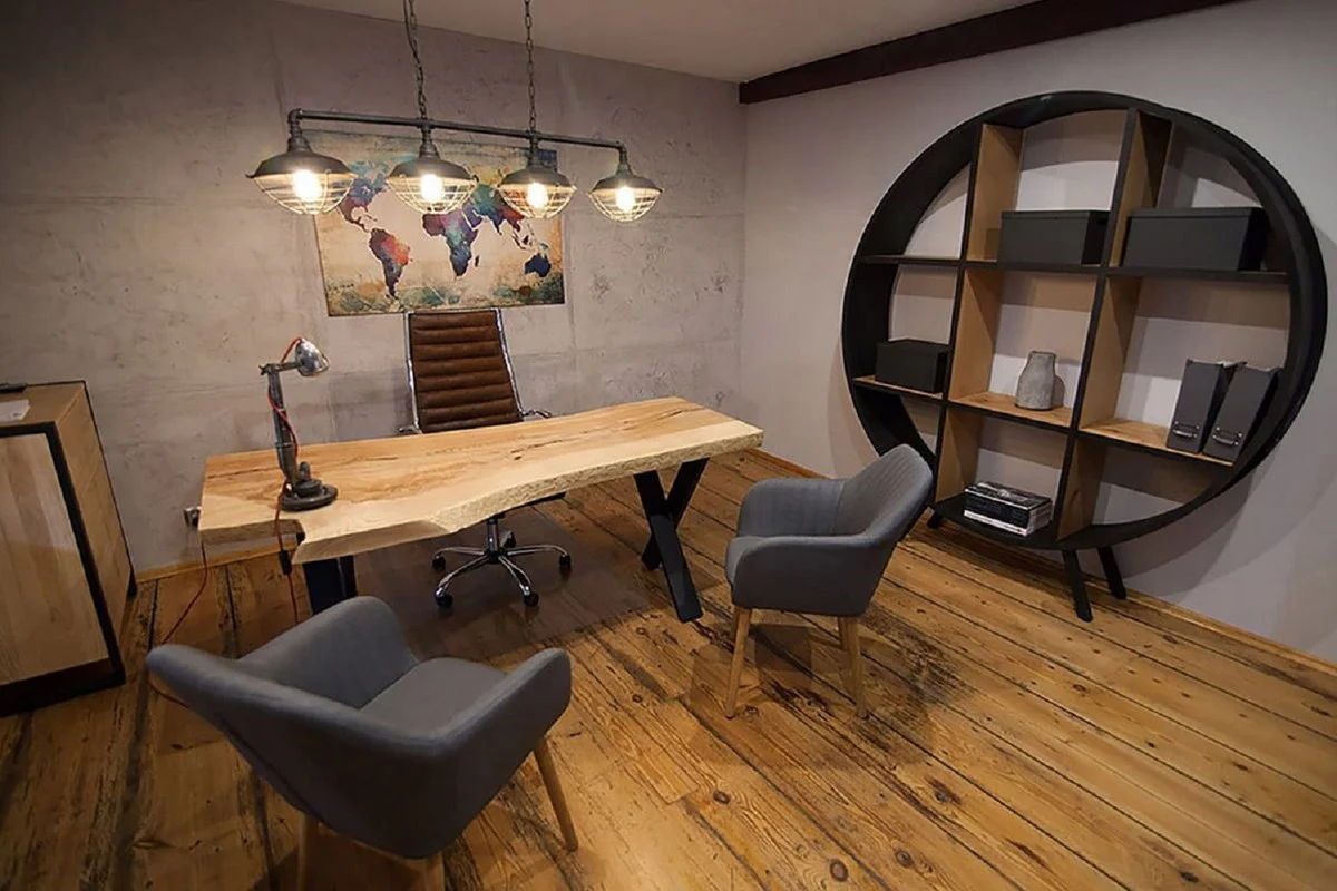 Casa Padrino escritorio de lujo natural / negro 140 cm