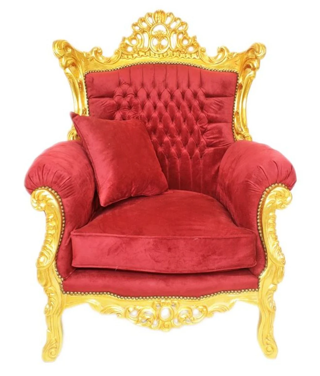 Juego de sal¨®n barroco Casa Padrino Tela de terciopelo de Burdeos / oro - Sof¨¢ 2 plazas + 2 sillones