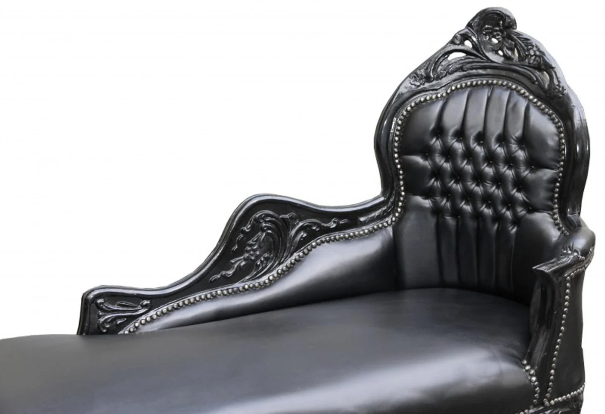 Casa Padrino Barroque Chaiselongue Mod2 Optica de cuero negro/negro Muebles barrocos