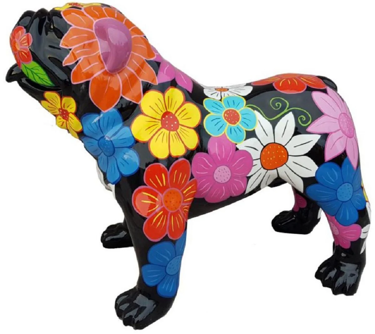 Casa Padrino figura decorativa de diseño perro buldog negro / multicolor 90 x A. 74 cm - Escultura decorativa resistente a la intemperie - Decoración de Sala de Estar de Jardín