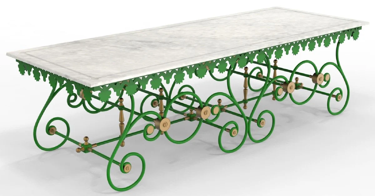 Casa Padrino mesa de jardín Art Nouveau 270 x 100 x A. 75 cm - Varios Colores - Mesa de jardín y terraza nostálgica de hierro forjado con tablero de mármol - Muebles de Jardín y Terraza Art Nouveau