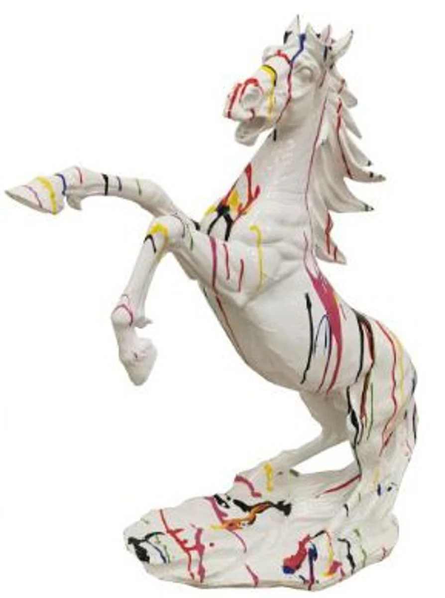 Casa Padrino figura decorativa de diseño Caballo Salvaje blanco / multicolor A. 92 cm - Escultura de decoración resistente a la intemperie - Decoración de salón - Decoración de jardín - Decoración de diseño