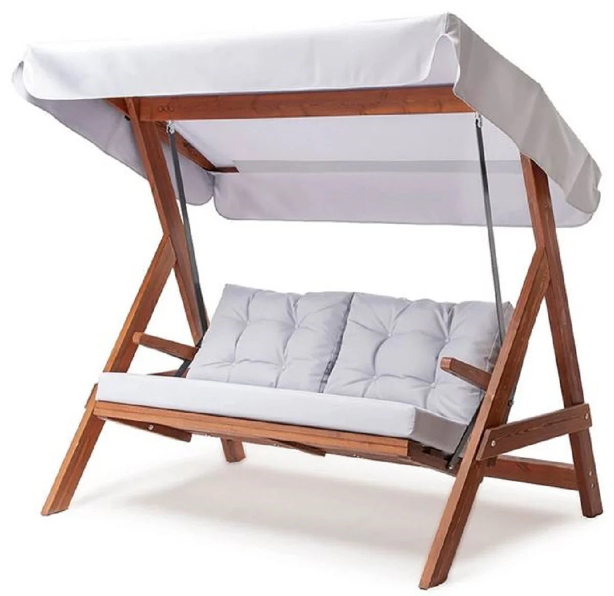 Casa Padrino columpio de Hollywood de lujo gris claro / marrón - Columpio de jardín con toldo para el sol - Muebles de Jardín - Muebles de Lujo - Instalación de jardín de lujo