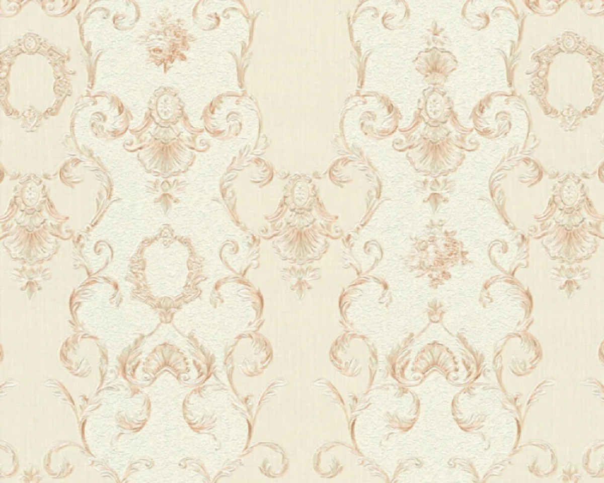 Casa Padrino papel pintado barroco no tejido beige / crema / cobre - Papel pintado para salón de estilo barroco con patrón elegante - Accesorios de decoración barroco