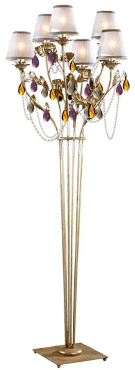 Casa Padrino lámpara de pie de cristal barroco de lujo plata / oro / multicolor / blanco Ø 76 x A. 180 cm - Magnífica lámpara de pie de estilo barroco con cristal de bohemia - Hecho en Italia